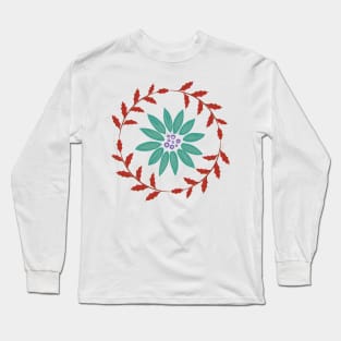 Folk Art Poinsettia Wreath Long Sleeve T-Shirt